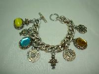 1950s Unique and Fabulous Chunky Glass and Goldtone Charm Bracelet 