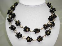 Fabulous Black and Gold Glass Bead Flower Cluster Gold Link Necklace