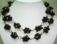 Fabulous Black and Gold Glass Bead Flower Cluster Gold Link Necklace