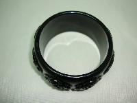 Fabulous Chunky Wide Black Carved Roses Plastic Bangle Statement Piece