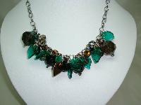 Signed Malissa J Green Glass Bead & Smokey Quartz Glass Charm Necklace