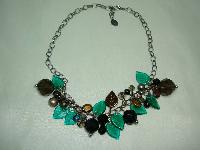 Signed Malissa J Green Glass Bead & Smokey Quartz Glass Charm Necklace