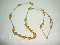 1930s Delicate Rolled Gold Link Amber Crystal Glass Bead Necklace 