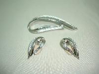60s Signed Sarah Cov Silver Openwork Swirl Design Brooch and Earrings 