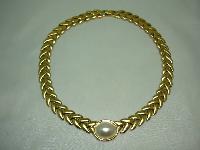 Vintage 80s Quality Wide Gold and Faux Pearl Fancy Collar Necklace 