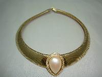 1980s Wide Flexible Faux Pearl Diamante Cleopatra Collar Gold Necklace