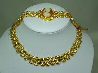 1960s Signed Majestic 22ct Gold Plate Necklace and Cameo Bracelet Set 