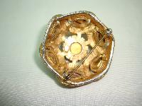 Vintage 50s Big Signed Sphinx Amber and Citrine Diamante Domed Brooch