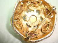 Vintage 50s Big Signed Sphinx Amber and Citrine Diamante Domed Brooch