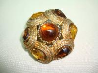 Vintage 50s Big Signed Sphinx Amber and Citrine Diamante Domed Brooch