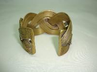 Unique Wide Pleated Style Gold Cuff Bangle with Large Turquoise Stone