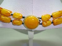 Vintage 50s Stunning 2 Row Amber & Gold Lucite Lustre Bead Necklace