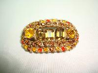 1950s Unusual Signed Sphinx Amber Citrine Orange Diamante Gold Brooch 