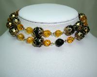 Vintage 50s Stunning Black  Glass and Citrine Crystal Bead Necklace