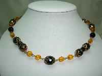 Vintage 50s Stunning Black  Glass and Citrine Crystal Bead Necklace