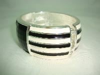 Classy Wide Black and Cream Enamel Black Lucite Cuff Clamper Bangle