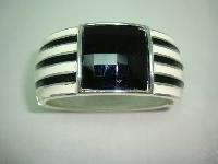 Classy Wide Black and Cream Enamel Black Lucite Cuff Clamper Bangle