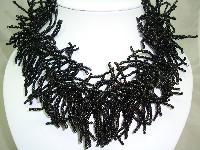 Designer Wide Black Glass Seed Bead Collar Necklace Statement Piece!