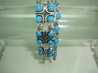 50s Style Wide Turquoise Blue Dangle Drop Ornate Link Silver Bracelet