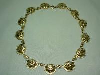 Vintage 50s Toledoware Damascene Shell Design Link Gold Necklace
