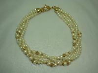 1980s Glass Faux Pearl Bead Gold Torsade Twist Necklace Made in Italy