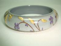 Designer Zsiska Grey Gold and Purple Flowers Birds Clear Lucite Bangle