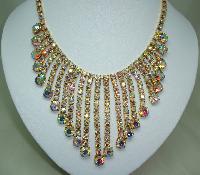 Vintage 50s Amazing AB Diamante Festoon Bib Drop Necklace and Earrings