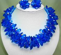 1960s Amazing Wide AB Blue Lucite Cluster Bead Necklace and Earrings