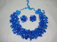 1960s Amazing Wide AB Blue Lucite Cluster Bead Necklace and Earrings