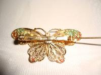 Vintage 80s Enamel Real Silver Vermeil Gold Butterfly Filigree Brooch