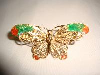 Vintage 80s Enamel Real Silver Vermeil Gold Butterfly Filigree Brooch