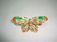 Vintage 80s Enamel Real Silver Vermeil Gold Butterfly Filigree Brooch