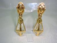 Signed Swarovski Red and Clear Crystal Dangle Gold Clip On Earrings 