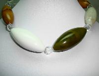 Chunky Green Taupe White and Amber Marble Effect Lucite Bead Necklace
