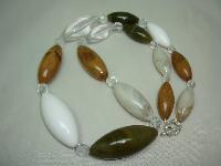 Chunky Green Taupe White and Amber Marble Effect Lucite Bead Necklace