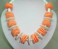 1960s Chunky White and Orange Lucite Swirl Disc Bead Garland Necklace