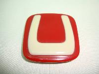 1970s Unique and Contemporary Large Red and Cream Lucite Square Brooch