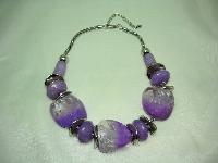 Stunning Chunky Purple and Clear Lucite Bead and Silver Disc Necklace
