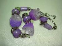 Stunning Chunky Purple and Clear Lucite Bead and Silver Disc Necklace