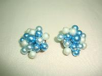 1950s Teal Blue Pearl Crystal Bead Diamante Brooch and Clip Earrings 