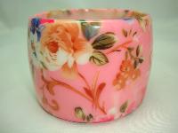 Stunning Wide Chunky Pink Flower Print Design Acrylic Cuff Bangle Fab!
