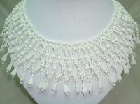 1950s Wide White Glass Bead Lattice Work Cleopatra Collar Necklace Wow