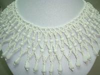 1950s Wide White Glass Bead Lattice Work Cleopatra Collar Necklace Wow