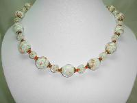 Vintage 30s Venetian Sommerso White and Gold Art Glass Bead Necklace 
