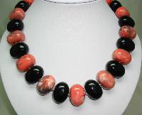 Unique Black and Salmon Pink Marble Effect Chunky Lucite Bead Necklace