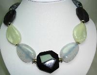 Signed Jaeger Chunky Grey Black Cream Lucite Moonglow Bead Necklace 