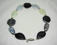 Signed Jaeger Chunky Grey Black Cream Lucite Moonglow Bead Necklace 