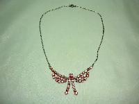 Vintage 50s Charming Pink AB Diamante Rhinestone Bow Drop Necklace