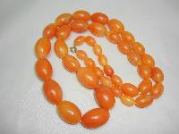 Vintage 70s Long Chunky Orange Lucite Marble Effect Bead Necklace Fab!