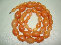 Vintage 70s Long Chunky Orange Lucite Marble Effect Bead Necklace Fab!